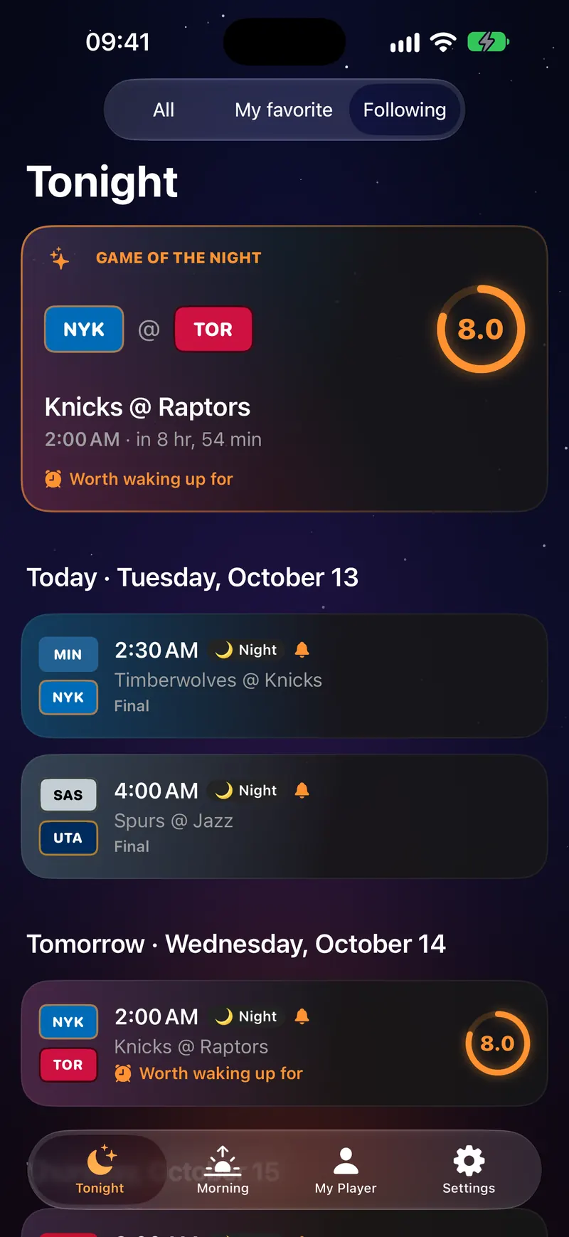 Clutchly screenshot: Tonight