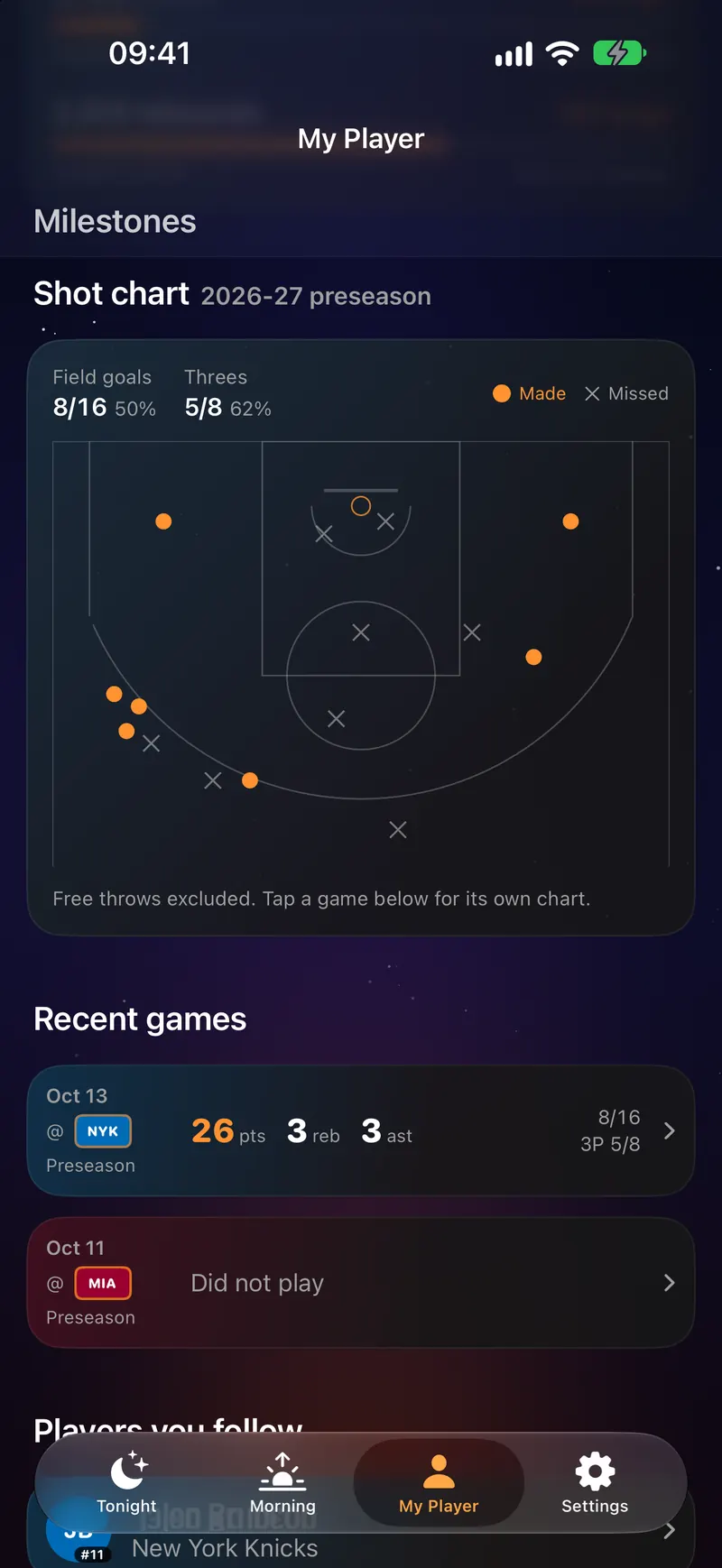 Clutchly screenshot: Shot chart