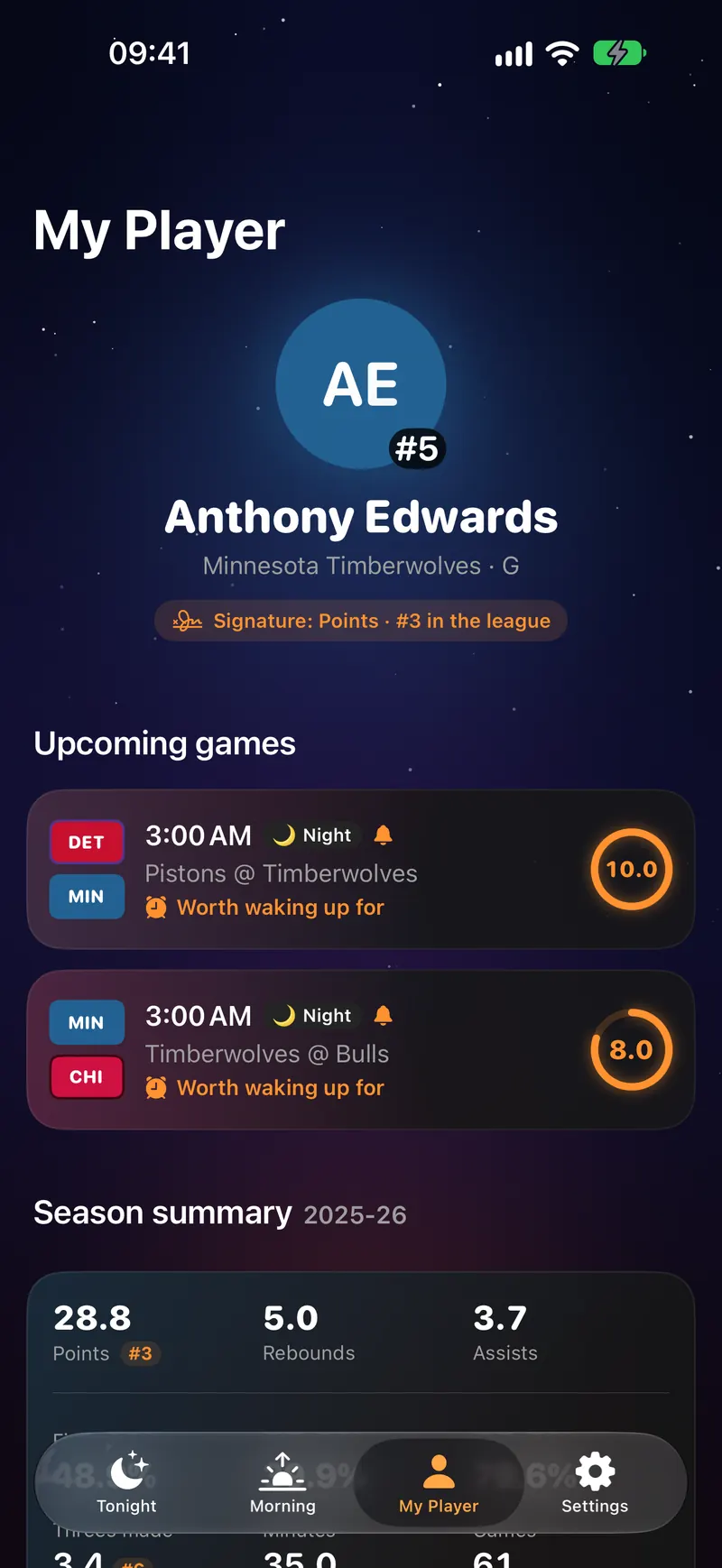 Clutchly screenshot: My Player