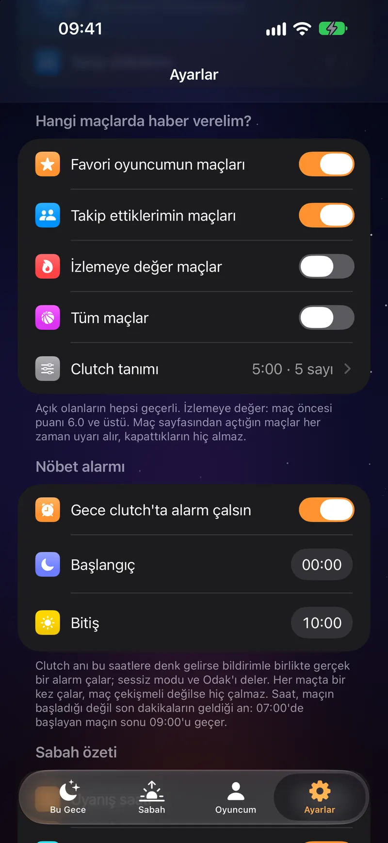 Clutchly ekran görüntüsü: Uyarı kuralları