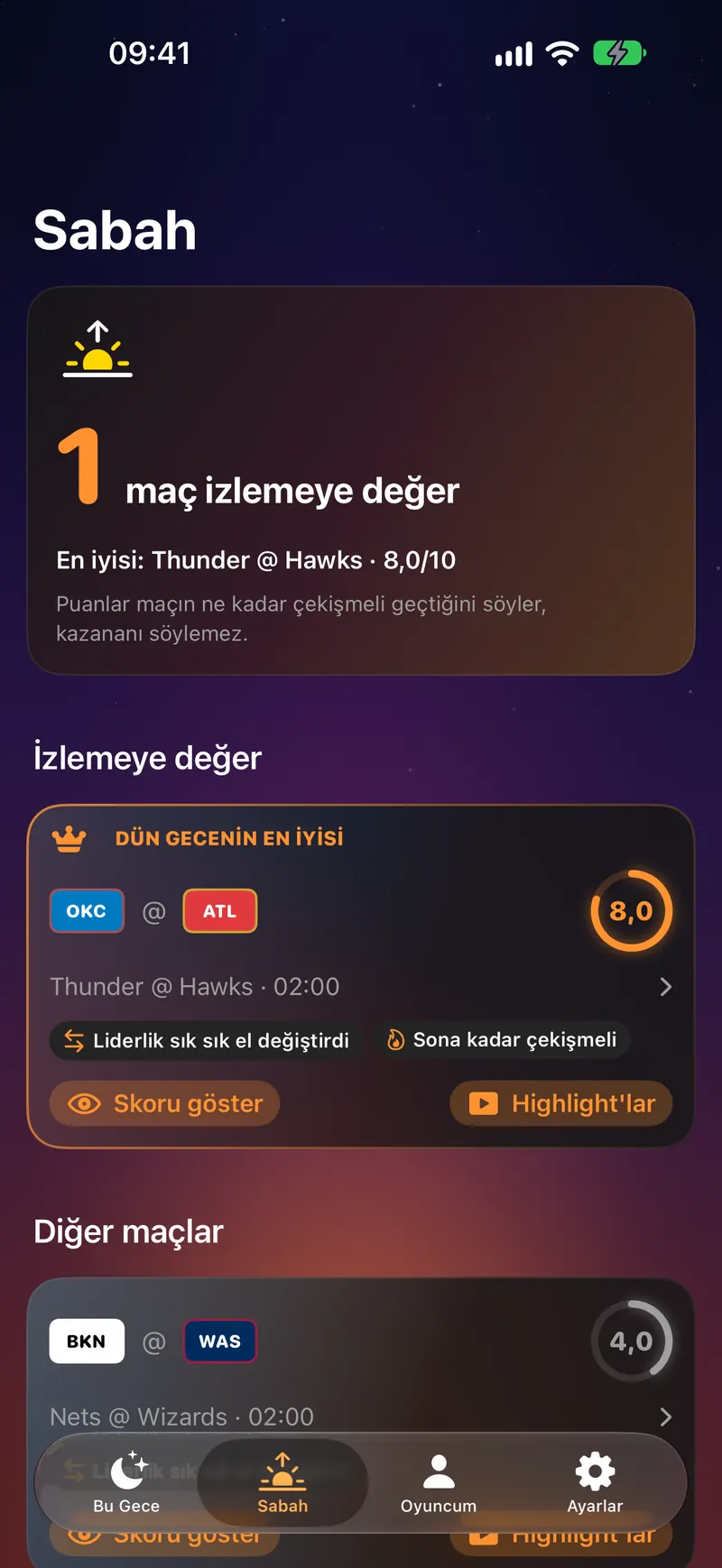 Clutchly ekran görüntüsü: Sabah özeti
